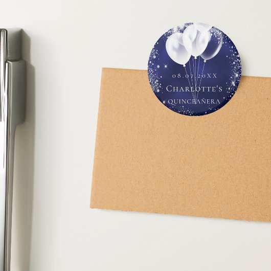 Quinceanera marineblauwe zilveren ballon Save the  Magneet