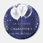 Quinceanera marineblauwe zilveren ballon Save the  Magneet (Voorkant)