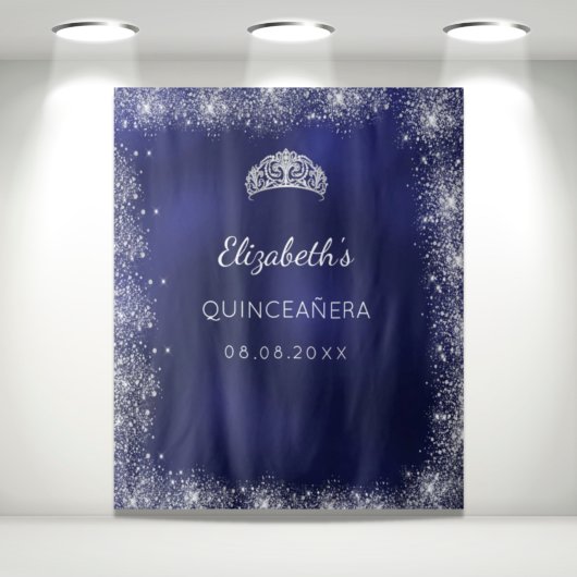 Quinceanera marineblauwe zilveren glitterslijpsel wandkleed