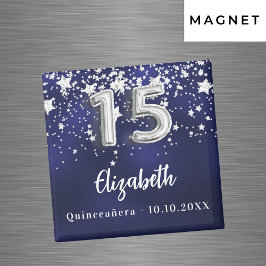 Quinceanera marineblauwe zilveren sterren magneet