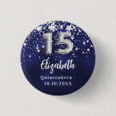 Quinceanera marineblauwe zilveren sterren ronde button 3,2 cm (Voorkant)