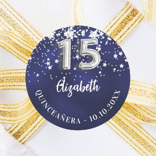 Quinceanera marineblauwe zilveren sterren ronde sticker