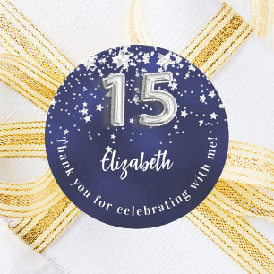Quinceanera marineblauwe zilveren sterren ronde sticker