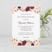 Quinceanera Marsala Floral Red Burgundy 15th Kaart (Staand voorkant)