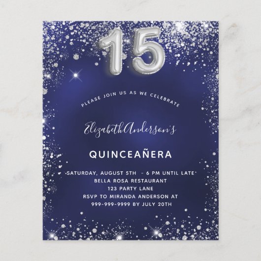 Quinceanera marvy blue Silver-uitnodiging Flyer (Voorkant)
