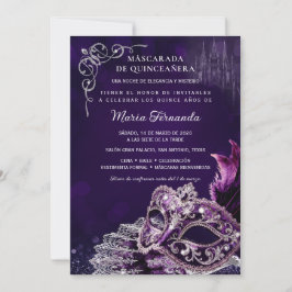 Quinceañera Mascarada Paars Zilver Elegant Kaart