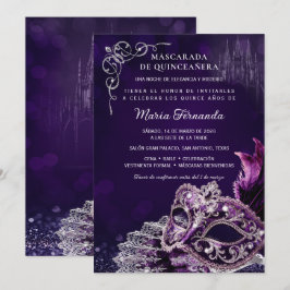 Quinceañera Mascarada Paars Zilver Elegant Kaart