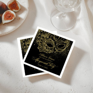 Quinceanera Maskerade Feest Goud Zwart Servet