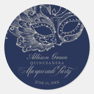 Quinceanera Maskerade Feest Zilver Blauw Ronde Sticker