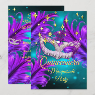 Quinceanera Maskerade feestmasker Turkoois Paars g Kaart