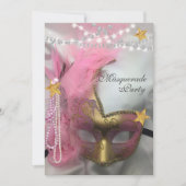 Quinceanera Maskerade Gouden Glitters Roze Parels Kaart (Voorkant)