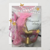 Quinceanera Maskerade Gouden Glitters Roze Parels Kaart (Voorkant / Achterkant)