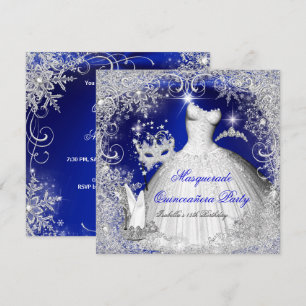 Quinceanera Maskerade Koningsblauw Witte Sneeuwvlo Kaart