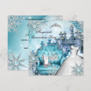 Quinceanera Maskerade Magische Prinses Blauw 2 Kaart