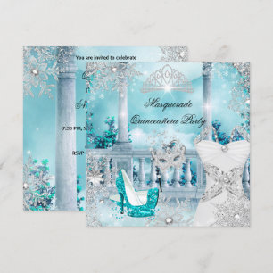 Quinceanera Maskerade Magische Prinses Blauw 3 Kaart