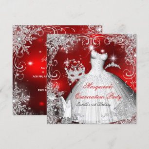 Quinceanera Maskerade Rood Witte Sneeuwvlokken 2 Kaart