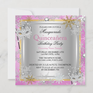 Quinceanera Maskerade Roze Goud Sneeuwvlokken Zilv Kaart