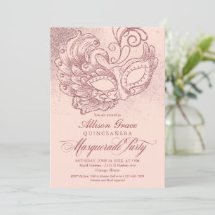 Quinceanera Maskerade Uitnodiging Roze Roze Goud