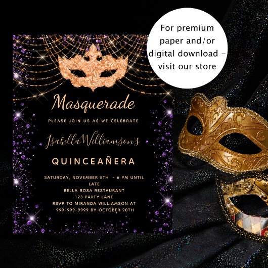 Quinceanera masquerade black budget uitnodiging flyer