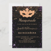 Quinceanera masquerade black paarse glitter gold kaart (Voorkant)