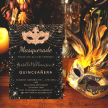Quinceanera masquerade black paarse glitter gold