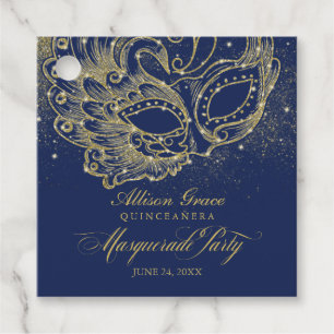 Quinceanera Masquerade Feest Goud Blauw Bedankjes Labels
