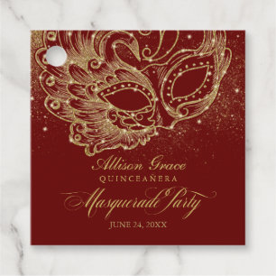 Quinceanera Masquerade Feest Goud Bourgondië Bedankjes Labels