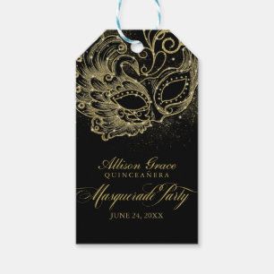 Quinceanera Masquerade Feest Goud Zwart Cadeaulabel