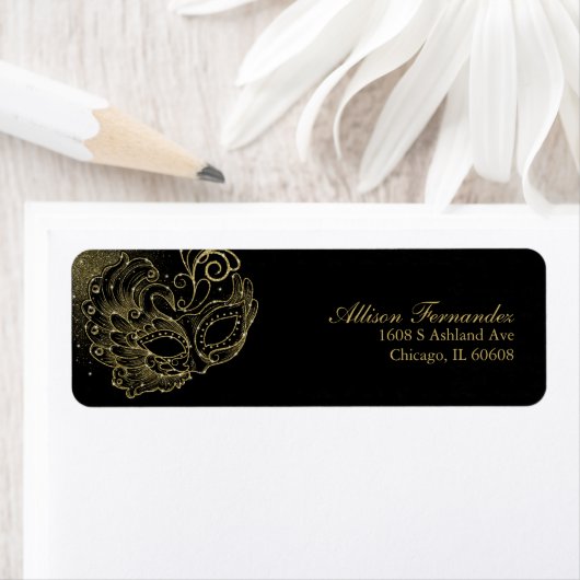 Quinceanera Masquerade Gold Glitter Black Etiket (Insitu)