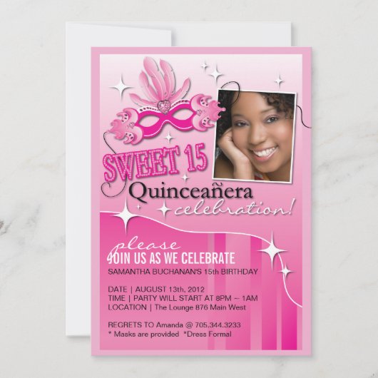 QUINCEANERA MASQUERADE INVITATIE KAART (Voorkant)