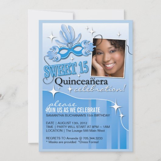 QUINCEANERA MASQUERADE INVITATIE KAART (Voorkant)