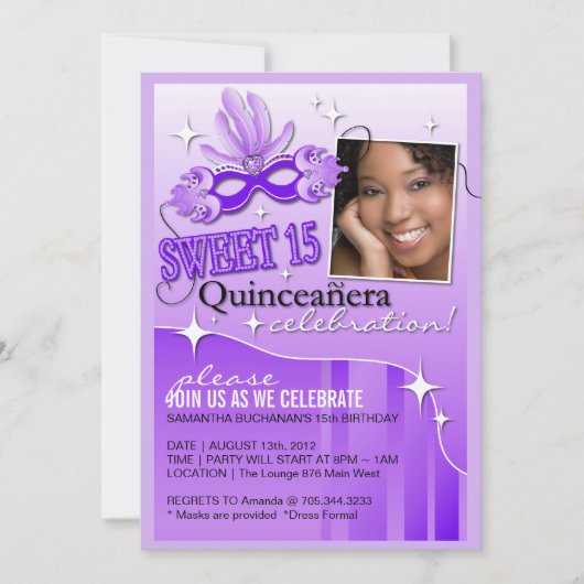 QUINCEANERA MASQUERADE INVITATIE KAART (Voorkant)