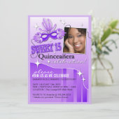 QUINCEANERA MASQUERADE INVITATIE KAART (Staand voorkant)
