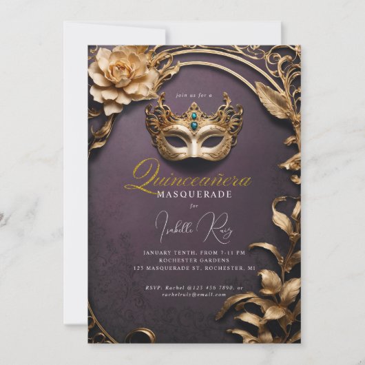 Quinceañera masquerade kaart (Voorkant)