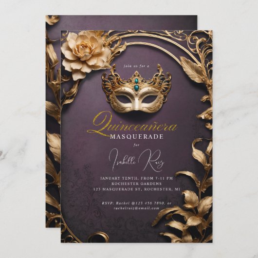Quinceañera masquerade kaart (Voorkant / Achterkant)