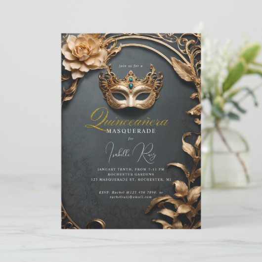 Quinceañera masquerade kaart (Staand voorkant)