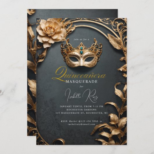 Quinceañera masquerade kaart (Voorkant / Achterkant)