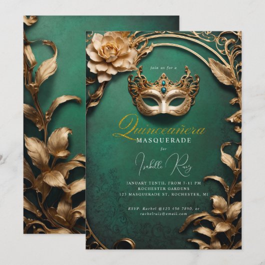 Quinceañera masquerade kaart (Voorkant / Achterkant)