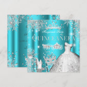 Quinceanera Masquerade Magical Princess Blauwgroen Kaart (Voorkant / Achterkant)