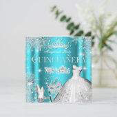 Quinceanera Masquerade Magical Princess Blauwgroen Kaart (Staand voorkant)