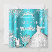 Quinceanera Masquerade Magical Princess Blauwgroen Kaart (Voorkant)