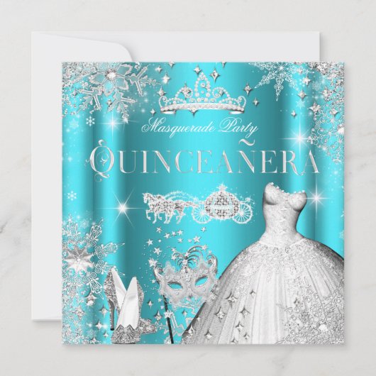 Quinceanera Masquerade Magical Princess Blauwgroen Kaart (Voorkant)