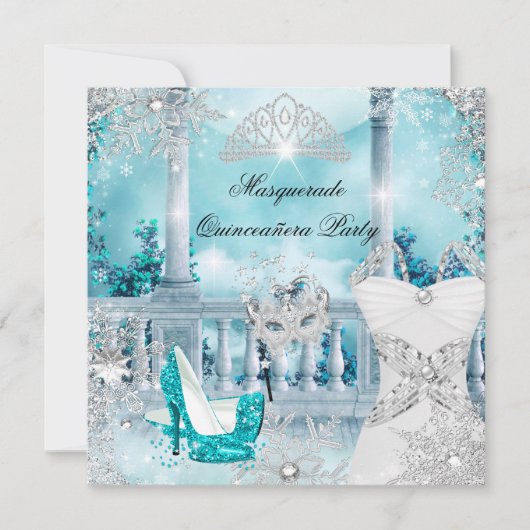 Quinceanera Masquerade Magical Princess Blue 3 Kaart (Voorkant)