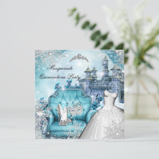 Quinceanera Masquerade Magical Princess Blue Kaart (Staand voorkant)