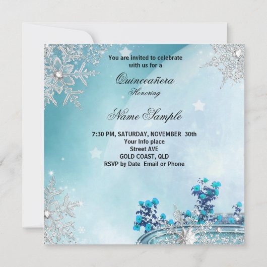 Quinceanera Masquerade Magical Princess Blue Kaart (Achterkant)