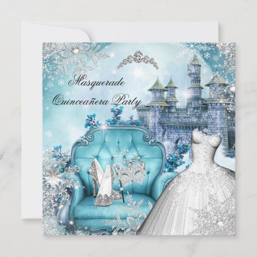 Quinceanera Masquerade Magical Princess Blue Kaart (Voorkant)