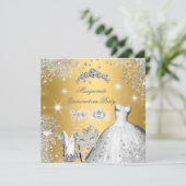 Quinceanera Masquerade Magical Princess Gold Kaart (Staand voorkant)