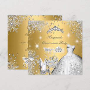 Quinceanera Masquerade Magical Princess Gold Kaart
