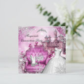 Quinceanera Masquerade Magical Princess Pink Kaart (Staand voorkant)