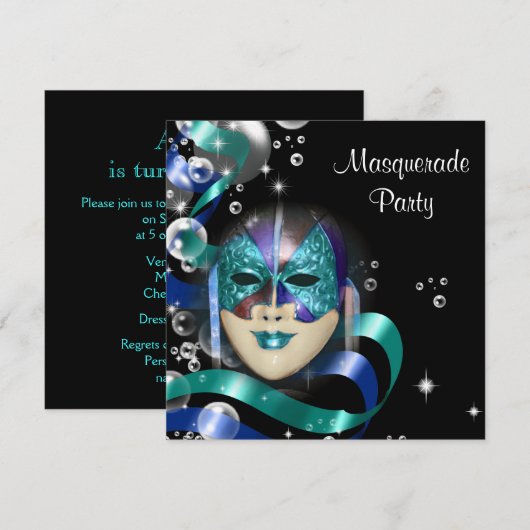 Quinceanera masquerade mask PERSONALIZE Kaart (Voorkant / Achterkant)